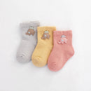 3 Pairs Children Socks Combing Cotton Neonatal Baby Socks Suitable Age: 6-12 Months(Small Elephant Gray+Yellow+Pink)