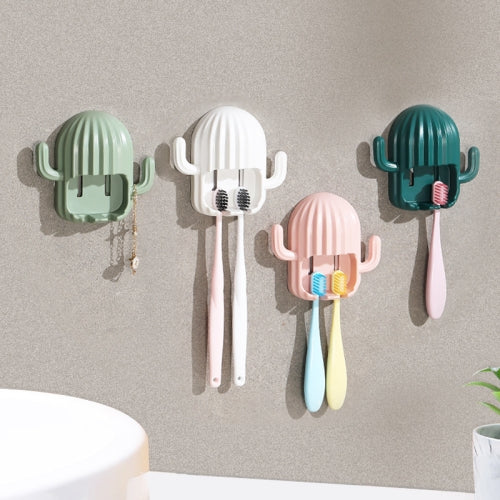 4 PCS Fun Cactus Toothbrush Holder Punch-Free Multifunctional Drain Bathroom Storage Hook,Random Color Delivery
