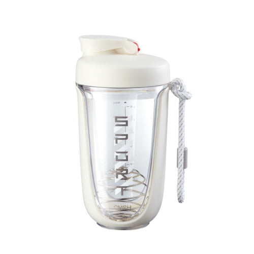 550ml Stainless Steel Stirring Ball Plastic Water Cup With Scale Portable Sports Handle Water Cup Shaking Cup( White)