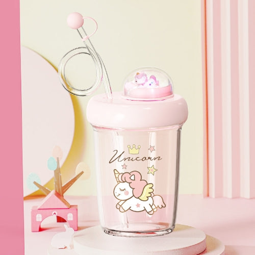 Animal Landscape Straw Cup Children Cartoon Portable Cup(Pink Beast)