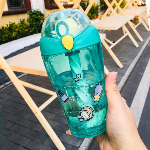 Cute Cartoon Fruit Stirring Cup Child Portable Plastic Straw Cup(Kiwi Green)