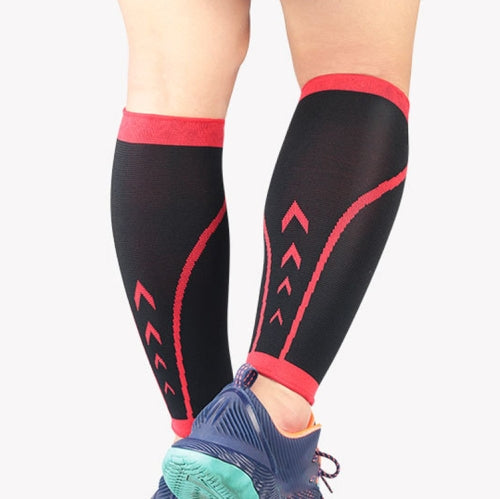 A Pairs Sports Calf Cover Knitted Breathable Compression Leg Socks Basketball Football Running Protective Gear, Specification: M (Black + Red)