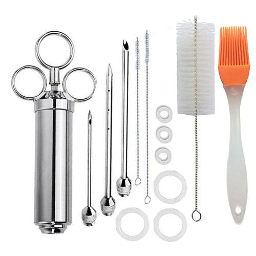 Stainless Steel Spice Syringe Barbecue Tool Turkey Needle Set(White Orange)