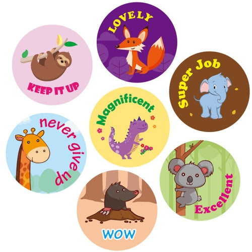 5 PCS Cute Animal English Teaching Reward Stickers(5-1 Animals)