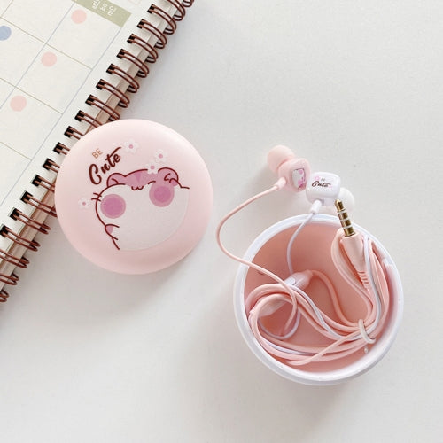 2 Pairs Heavy Bass Wired Headset Mobile Phone Universal Headset with Storage Box & Microphone(Pink Rat + Storage Box)