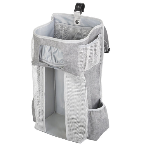 Baby Crib Hanging Bag Multifunctional Detachable Bed Diaper Toy Storage Bag(Gray Snow)