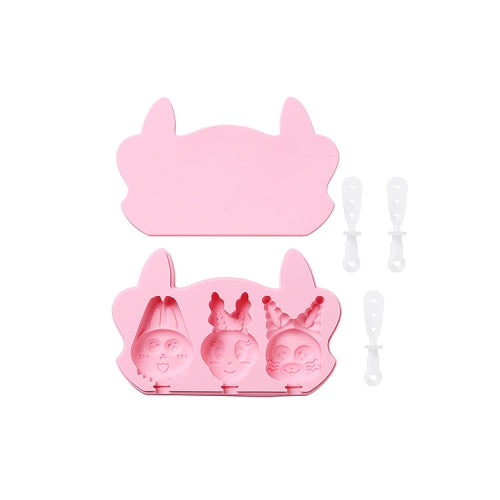 3 PCS Cartoon Ice Cream Mold Silicone Cartoon Homemade Baking Popsicle Mold With Lid, Specification: 3 Magic Bunny (Pink)