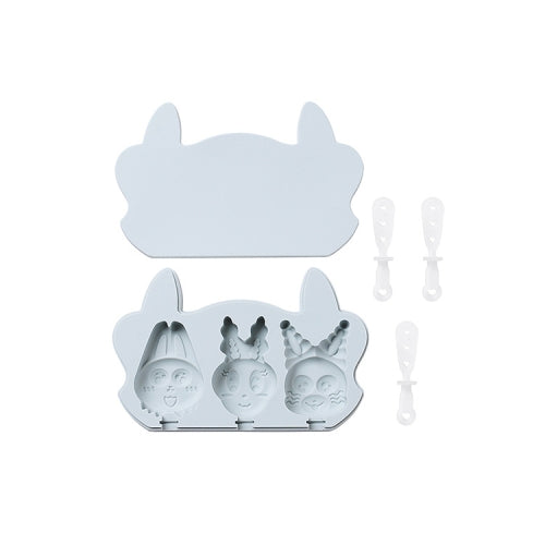 3 PCS Cartoon Ice Cream Mold Silicone Cartoon Homemade Baking Popsicle Mold With Lid, Specification: 3 Magic Bunny (Blue)