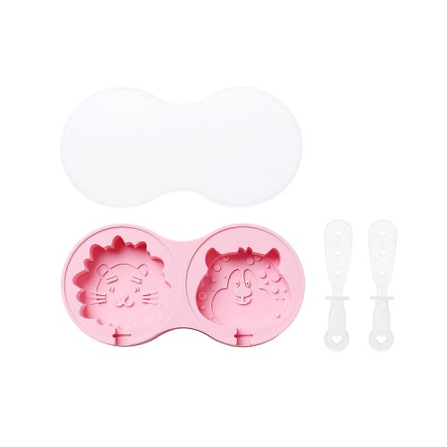 2 PCS Silicone Ice Cream Popsicle Mold Cartoon Handmade Homemade Ice Tray Specification: Lion Leopard (Pink)