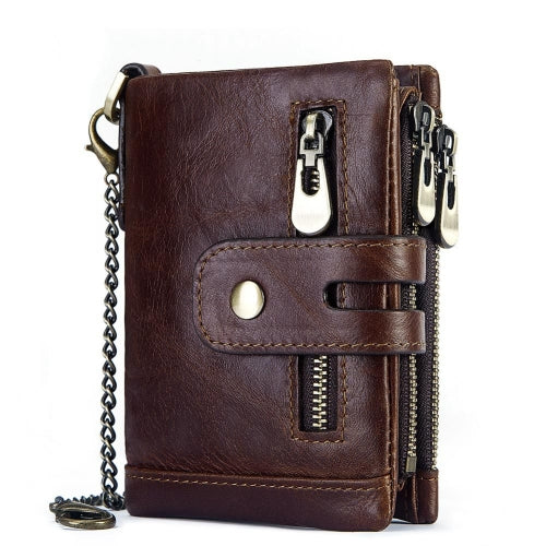 RFID Anti-Theft Swipe Wallet Tri-Fold Multi-Card Slot Crazy Horse Leather Men Leather Wallet(Brown)