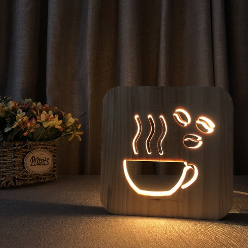 FS-T1879W 2.5W 3D Coffee LED Wooden Table Lamp Bedroom Night Light(Warm White)