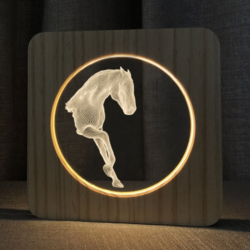 FS-A3762W 3D Horse Wooden Table Lamp Bedroom Night Light(Warm White Light)