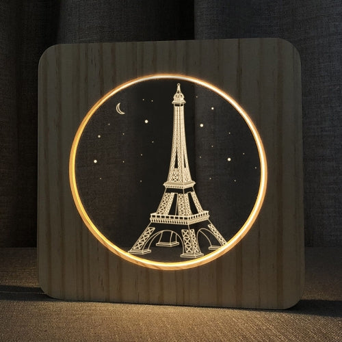 FS-A2821-02W Eiffel Tower Shape USB Solid Wood Table Lamp LED Night Light(Warm White Light)