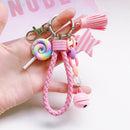 4 PCS Cute Soft Clay Rainbow Keychain Student Schoolbag Lollipop Pendant, Colour: Pink Rope Lollipop