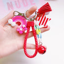 4 PCS Cute Soft Clay Rainbow Keychain Student Schoolbag Lollipop Pendant, Colour: Red Rope Rainbow
