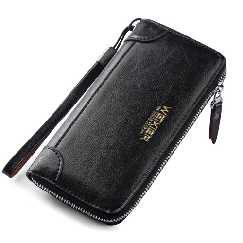 WEIXIER W95 Retro Business Handbag Casual Long Wallet Men Zipper Wallet(Black)