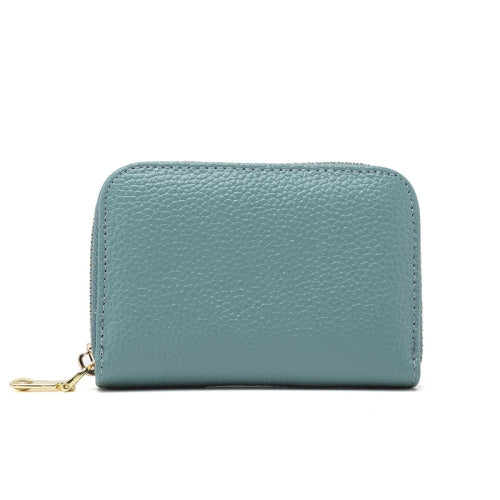 1626 Short RFID Anti-Theft Brush Multiple Card-Binding Card Package Ladies Cowhide Zipper Wallet(Linen Blue)