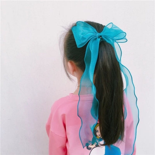 10 PCS Girls Long Ribbon Bow Hairpin Princess Braided Hair Headdress(Peacock Blue)