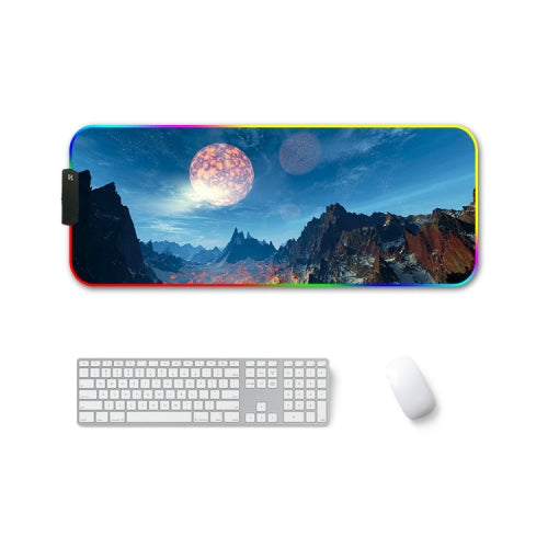 350x900x4mm F-01 Rubber Thermal Transfer RGB Luminous Non-Slip Mouse Pad(Snow Peak)