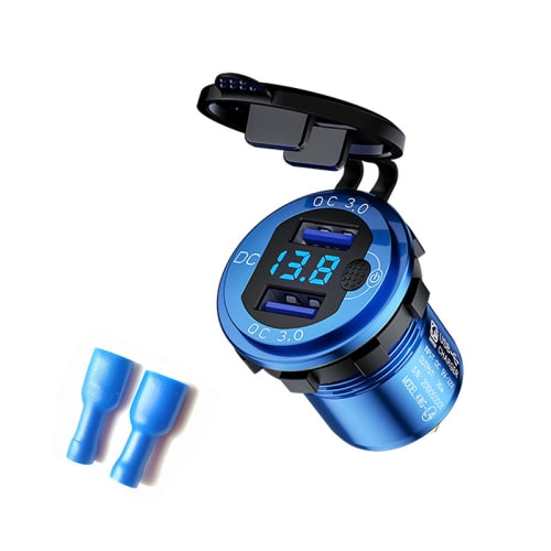 Aluminum Alloy Double QC3.0 Fast Charge With Button Switch Car USB Charger Waterproof Car Charger Specification: Blue Shell Blue Light With Terminal