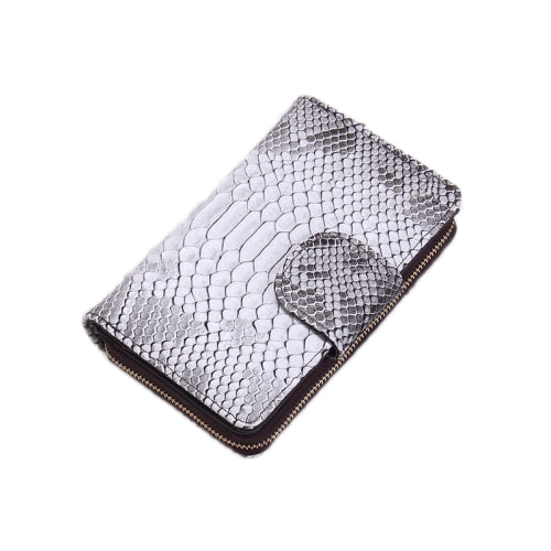 Ladies Python Texture Leather Clutch Embossed Zipper Wallet(Creamy White)