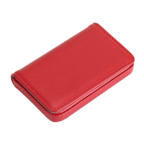 2 PCS PU Leather Metal Business Card Holder Magnetic Lychee Stainless Steel Business Card Case(Red)