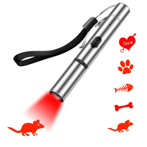 Rechargeable Projection Funny Cat Flashlight Multi-Pattern Pet Toy Stainless Steel Flashlight( Red Light)