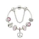 SL85 Colored Glaze Large Hole Bead Bracelet Alloy Pink Series Love Bird Pendant Bracelet,Size: 19cm
