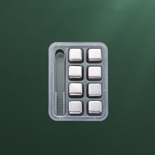 16215 304 Stainless Steel Ice Cubes Metal Quick Frozen Ice Stone, Standard sizes: 8-pieces+Ice Holder (No Logo)