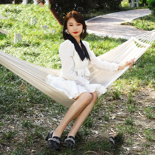 Thickened Canvas Hammock Outdoor Anti-rollover Portable Swing 190x80cm, Style: Bend Stick White