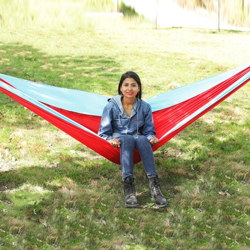 Outdoor Hammock Nylon Parachute Cloth Travel Camping Swing, Style: 2.7m x 1.4m (Red+Sky Blue)