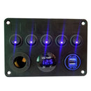 RV Yacht Car Combination Cat Eye Switch Dual USB Car Charging Control Panel With Voltmeter(Blue Light)