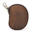 CF1116 Keychain Coin Purse Mini Retro Crazy Horse Leather Zipper Coin Storage Small Bag(Brown)