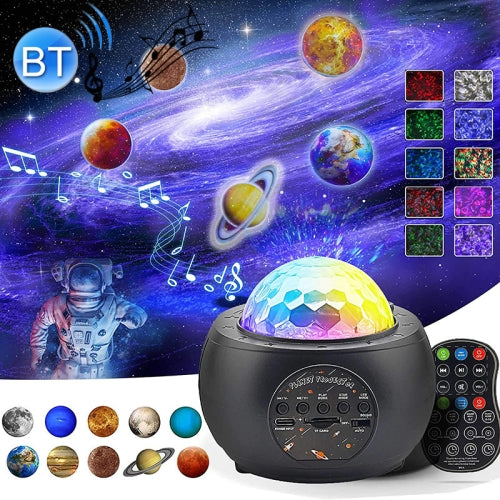 DQ-M3 LED Rotating Starry Sky Light Bluetooth Music Planets Ocean Projector Support TF Card,Style: USB Powered(Black)