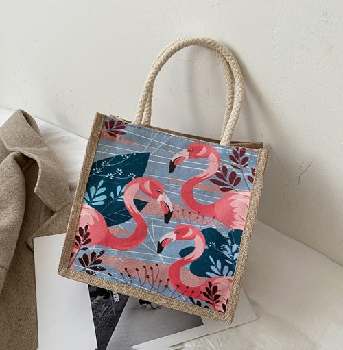 3 PCS Canvas Lunch Bag Woven Handbag Shopping Bag(Flamingo)