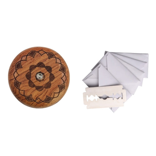 Bread Baguette Round Knife Wooden Double-Sided Bread Trimming Knife With 5 Blades, Specification: Pattern 2 Flower Pear Wood