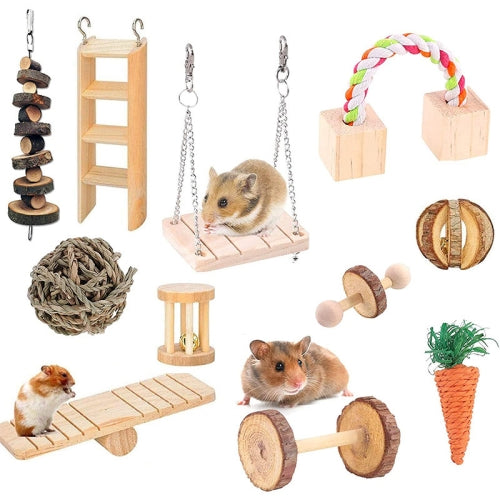 MT0018 Hamster Seesaw Climbing Ladder Gnawing Teeth String Wooden Set Toy(11 PCS/Set)