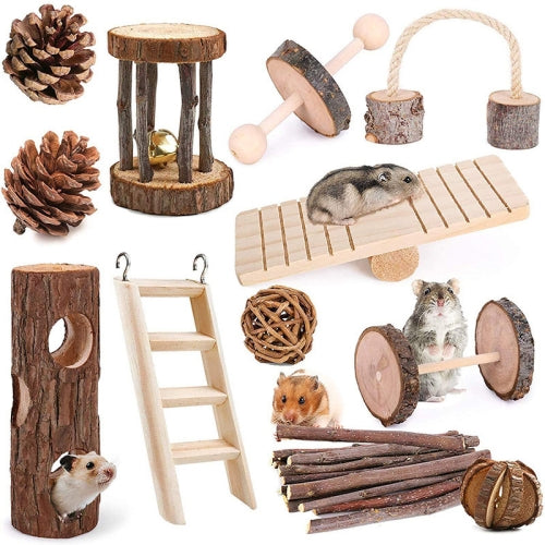 MT0020 Hamster Wooden Ladder Seesaw Grass Ball Chewing Tunnel Toy Set(12 Pcs/set)