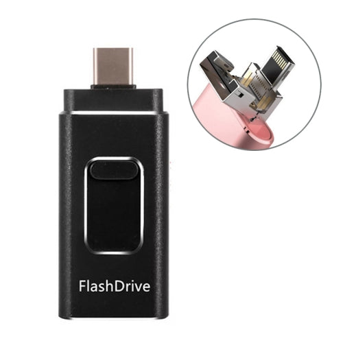 32GB SH02 USB 3.0 + 8 Pin + Mirco USB + Type-C 4 In 1 Mobile Computer U-Disk With OTG Function(Black)