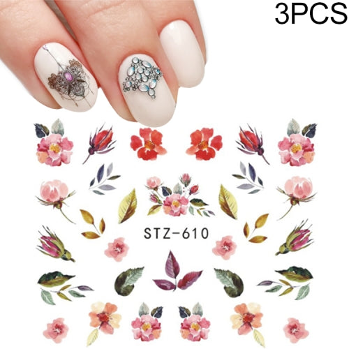 3 PCS Nail Sticker Gradient Lotus Decals Purple Flower Vine Designs Nail Art Watermark Tattoo Decorations(STZ610)