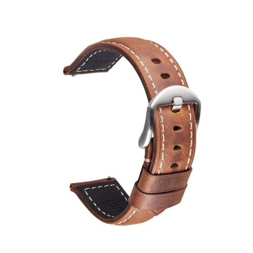 Smart Quick Release Watch Strap Crazy Horse Leather Retro Strap For Samsung Huawei,Size: 20mm (Deep Brown Silver Buckle)