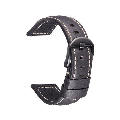 Smart Quick Release Watch Strap Crazy Horse Leather Retro Strap For Samsung Huawei,Size: 20mm (Black And Black Buckle)