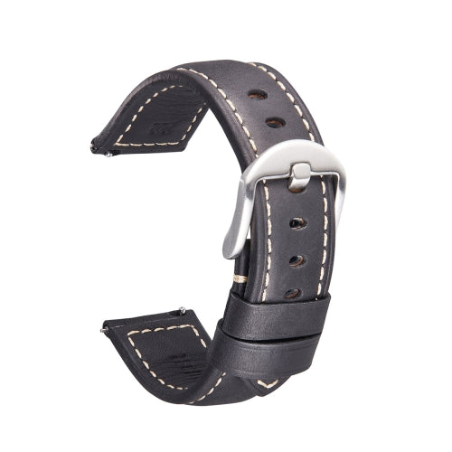 Smart Quick Release Watch Strap Crazy Horse Leather Retro Strap For Samsung Huawei,Size: 20mm (Black Silver Buckle)