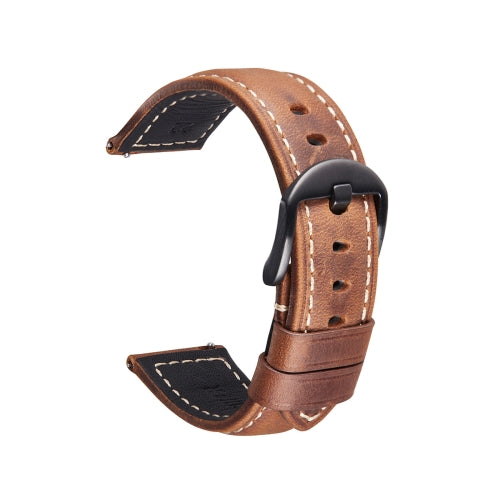 Smart Quick Release Watch Strap Crazy Horse Leather Retro Strap For Samsung Huawei,Size: 22mm (Dark Brown Black Buckle)