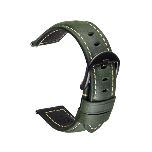 Smart Quick Release Watch Strap Crazy Horse Leather Retro Strap For Samsung Huawei,Size: 22mm (Army Green Black Buckle)