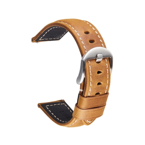 Smart Quick Release Watch Strap Crazy Horse Leather Retro Strap For Samsung Huawei,Size: 24mm (Light Brown Silver Buckle)