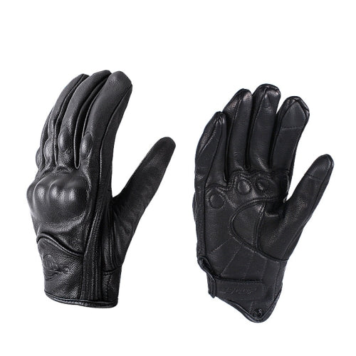 BSDDP A0102 Leather Full Finger Locomotive Gloves Racing Anti-Fall Breathable Touch Screen Gloves, Size: XL(Nonporous)