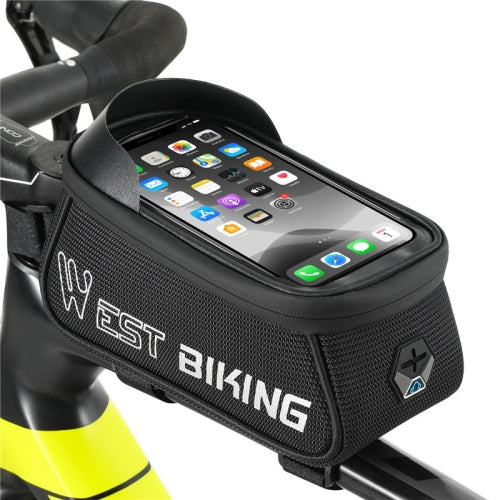 WEST BIKING West 6.9 Inches Rider Bike Reflective Mobile Phone Touch Screen Front Bag Mountain Bike Front Beam Upper Tube Bag(Black)