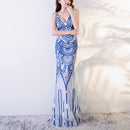 2 PCS Mermaid Evening Gown Party Occasion Formal Long Prom Dresses, Size:XL(Blue)