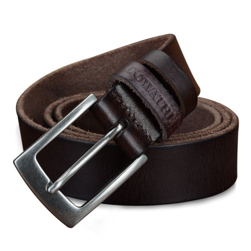 COWATHER XF018 Men Casual Business Pin Buckle Cowhide Belt,Length: 100cm(Coffee Color)